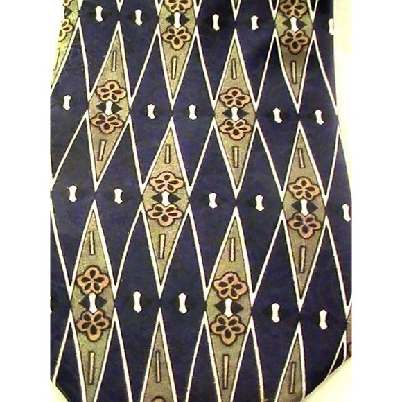Club Elegante‎ Paris Men's Silk Tie Necktie Navy Green Cream Damask Floral - Picture 2 of 3